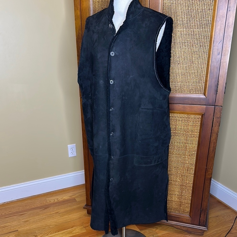 Eskandar Black Sleeveless Suede Leather Shearling Vest Sz1 Large